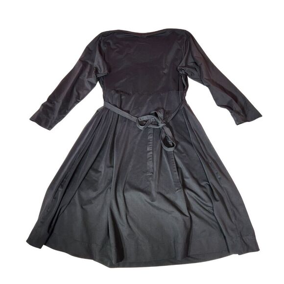 Merrell Womens Sz L Dress Long Sleeve Heavy Stretch Tie Waist Knee Length Black - Picture 2 of 10